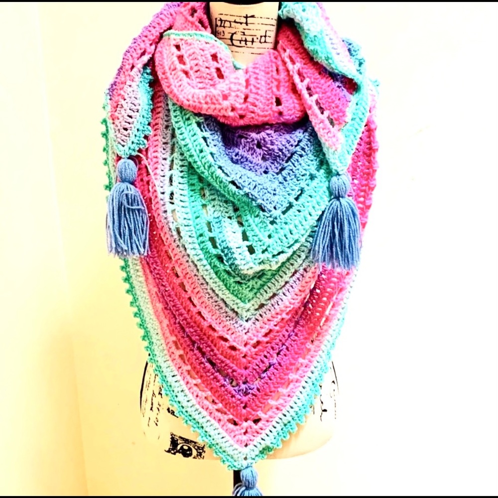 Multi-Color Handmade Triangle Shawl